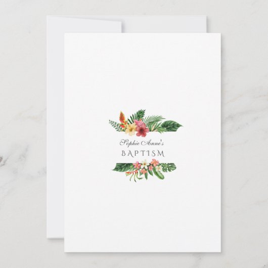 チャームルアウ(ハワイ式宴会)トロピカルハイビスカスフローラバプテスマ 招待状 (裏面)