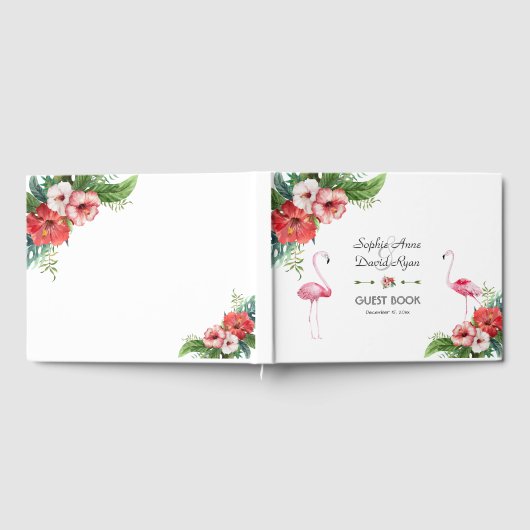 チャームルアウ(ハワイ式宴会)フラミンゴトロピカルフローラ結婚ズ ゲストブック (全面)