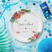 チャームルアウ（ハワイ式宴会）フラミンゴトロピカルフローラ結婚ズ ペーパープレート (パーティー)