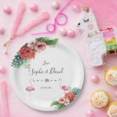 チャームルアウ（ハワイ式宴会）フラミンゴトロピカルフローラ結婚ズ ペーパープレート (パーティー)