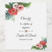 チャームルアウ（ハワイ式宴会）フラミンゴトロピカルフローラ結婚ズ ワインラベル (シングルラベル)