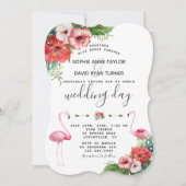 チャームルアウ（ハワイ式宴会）フラミンゴトロピカルフローラ結婚ズ 招待状 (正面)