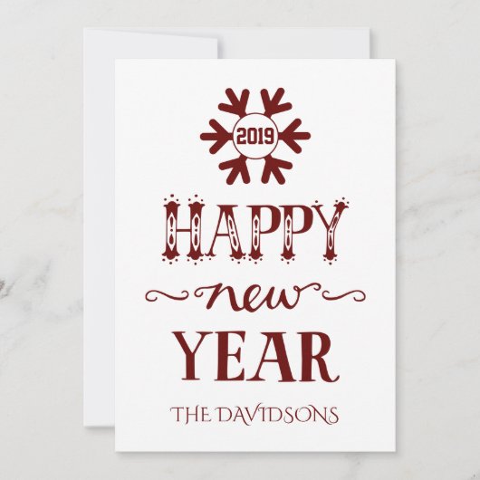 チャームレッドとホワイトのハッピー ニューイヤー シーズンカード (正面)