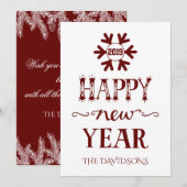 チャームレッドとホワイトのハッピー ニューイヤー シーズンカード (正面/裏面)