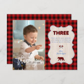 チャームレッドバッファローフォトボーイ3歳の誕生日 サンキューカード (正面/裏面)