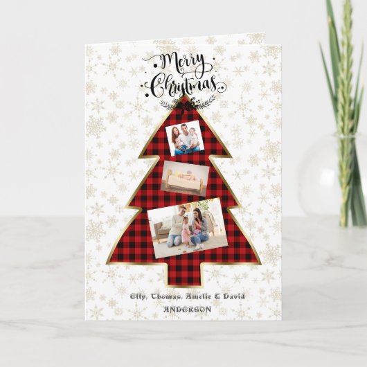 チャームレッドバッファロー金ゴールドあなたの写真メリークリスマス カード (正面)