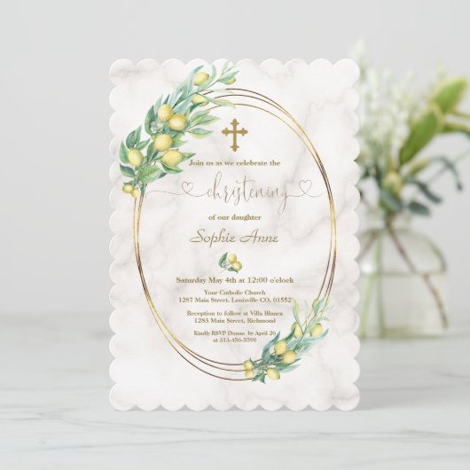 チャームレモンフルーツマーブルカリグラフィー《キリスト教》洗礼式や命名式 招待状 (スタンド正面)