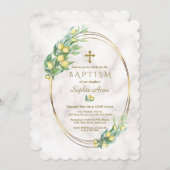 チャームレモンフルーツマーブルー金ゴールドクロスバプテスマ 招待状 (正面/裏面)