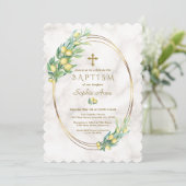 チャームレモンフルーツマーブルー金ゴールドクロスバプテスマ 招待状 (スタンド正面)