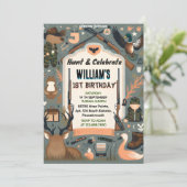 チャームワイルド迷彩柄オディアダック狩り1歳の誕生日 招待状 (スタンド正面)