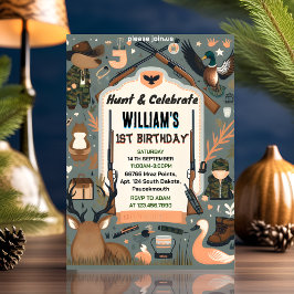 チャームワイルド迷彩柄オディアダック狩り1歳の誕生日 招待状