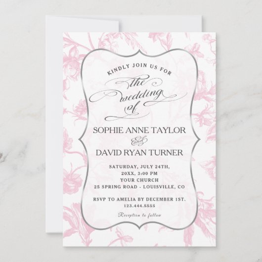 チャームヴィンテージフランスのピンクトワ結婚ールフローラ 招待状 (正面)