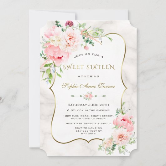 チャーム春水の色の牡丹Sweet sixteen 招待状 (正面)