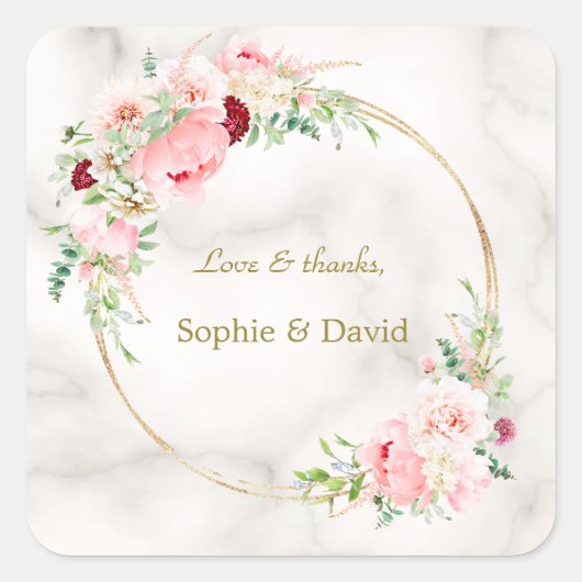 チャーム春水彩牡丹開花金ゴールド結婚ズ スクエアシール (正面)