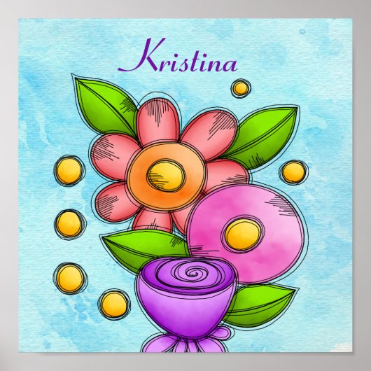 チャーム水彩ドードルフラワーポスター ポスター (正面)