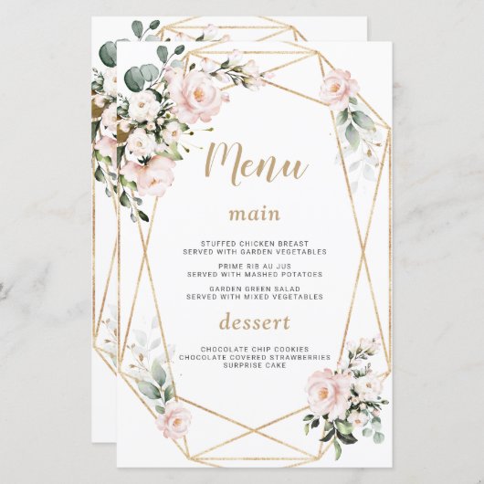 チャーム水彩ピンクフローラ金ゴールド甘16メニュー (正面/裏面)