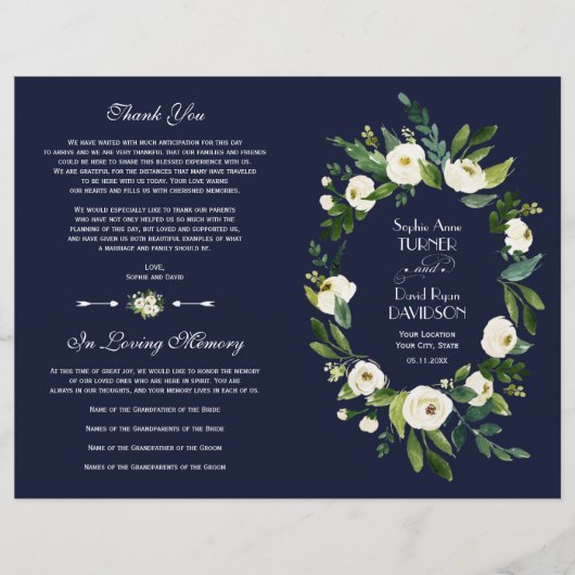 チャーム水彩白フローラダークブループログラム (正面)