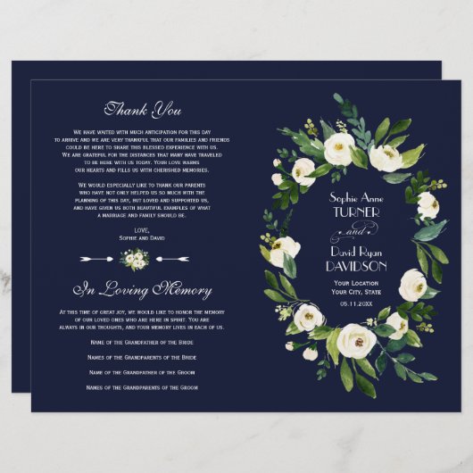 チャーム水彩白フローラダークブループログラム (正面/裏面)