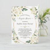 チャーム水彩白色フローラ金ゴールドブライダルシャワー 招待状 (スタンド正面)