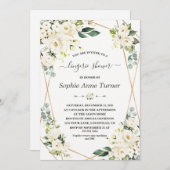 チャーム水彩白色フローラ金ゴールドブライダルシャワー 招待状 (正面/裏面)
