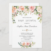 チャーム水彩赤面クリームフローラベビーシャワー 招待状 (正面/裏面)