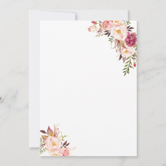 チャーム水彩赤面ピンクフローラ結婚ズ 招待状 (裏面)