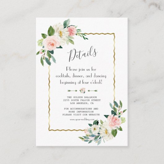 チャーム水彩赤面フローラ結婚金ゴールド詳細 エンクロージャーカード (正面)