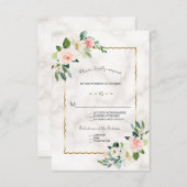 チャーム水彩赤面花金ゴールド大理石結婚の 出欠カード (正面/裏面)