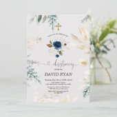 チャーム水彩青フローラ金ゴールド《キリスト教》洗礼式や命名式 招待状 (スタンド正面)