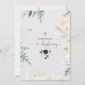 チャーム水彩青フローラ金ゴールド《キリスト教》洗礼式や命名式 招待状 (裏面)