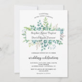 チャーム水色ユーカリ葉フレーム結婚ズ 招待状 (正面)