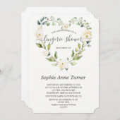 チャーム白い花の書道ランジェリーシャワー 招待状 (正面/裏面)