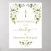 チャーム白い花ウェルカムバプテスペインのスマのサイン ポスター (正面)