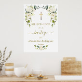 チャーム白い花ウェルカムバプテスペインのスマのサイン ポスター (キッチン)