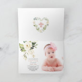 チャーム白い花バラ金ゴールドクロスフォトバプテスマ カード (内部)