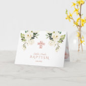 チャーム白い花バラ金ゴールドクロスフォトバプテスマ カード (黄色い花)