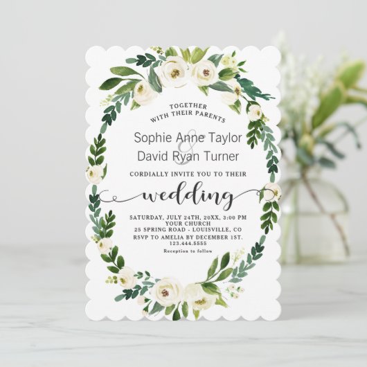 チャーム白く咲くフローラ結婚手書き 招待状 (スタンド正面)