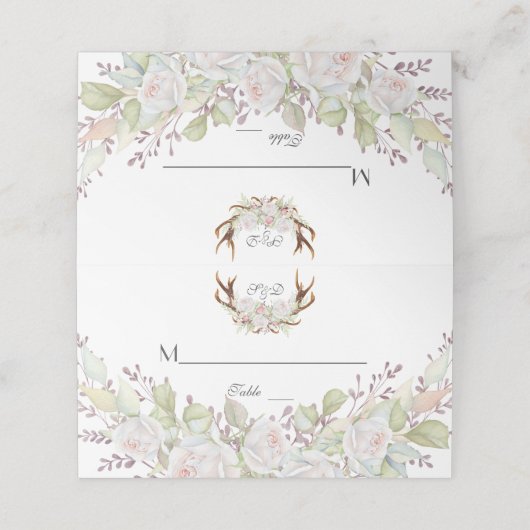 チャーム白花〔雄ジカの〕枝角結婚のテーブル番号 プレイスカード (外部開封)