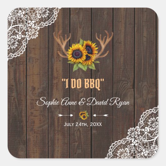 チャーム素朴ひまわり〔雄ジカの〕枝角ウッドレースI DO BBQ スクエアシール (正面)
