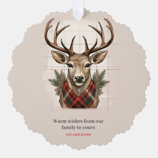 チャーム素朴ファームハウス宝物宝庫と格子鹿 オーナメントカード (正面)