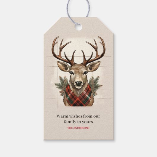 チャーム素朴ファームハウス宝物宝庫と格子鹿 ギフトタグ (正面)