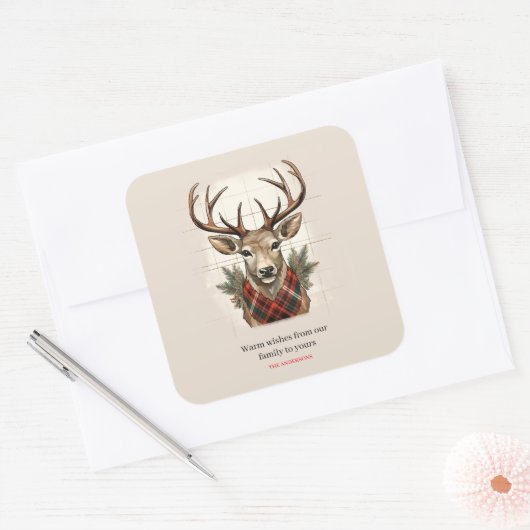 チャーム素朴ファームハウス宝物宝庫と格子鹿 スクエアシール (封筒)