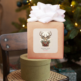 チャーム素朴ファームハウス宝物宝庫と格子鹿 スクエアシール