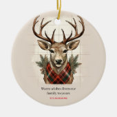 チャーム素朴ファームハウス宝物宝庫と格子鹿 セラミックオーナメント (正面)