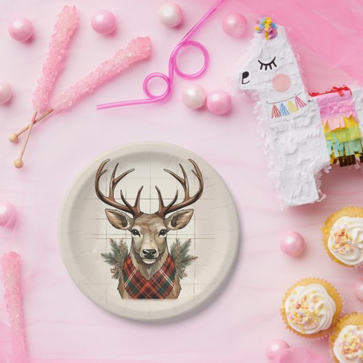チャーム素朴ファームハウス宝物宝庫と格子鹿 ペーパープレート (パーティー)