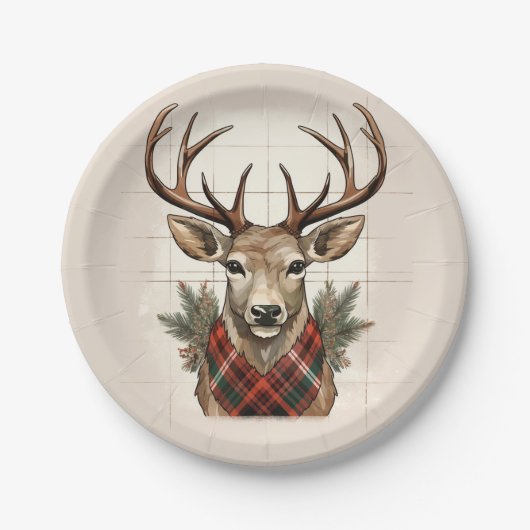 チャーム素朴ファームハウス宝物宝庫と格子鹿 ペーパープレート (正面)