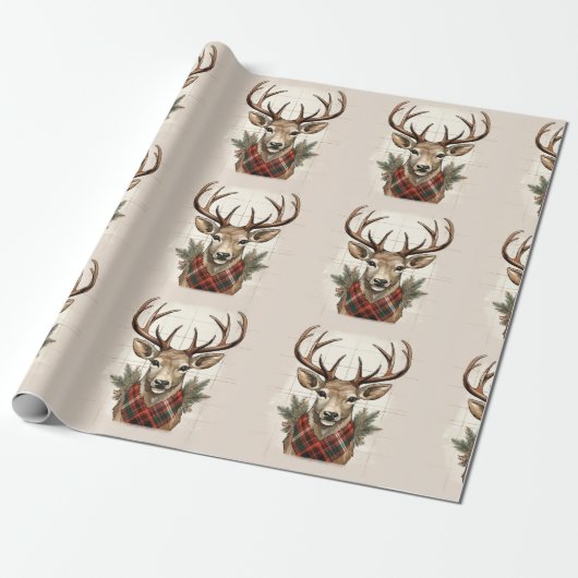 チャーム素朴ファームハウス宝物宝庫と格子鹿 ラッピングペーパー (アンロールド)