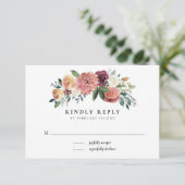 チャーム素朴ブルゴーニュピンクフローラウェディングRSVP 出欠カード (スタンド正面)