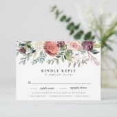 チャーム素朴ブルゴーニュピンクフローラウェディングRSVP 出欠カード (スタンド正面)