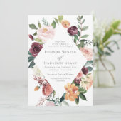 チャーム素朴ブルゴーニュ赤面ダイヤモンドフローラ結婚ズ 招待状 (スタンド正面)